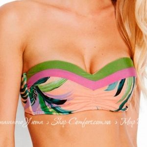 Seafolly Las Palmas Buster Bandeau In Peach Bikini Top
